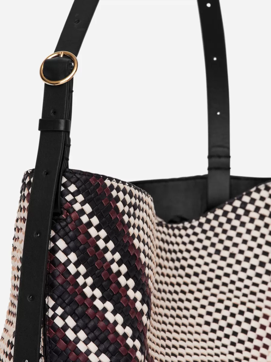 Tous Les Sacs-ARKET Cabas en cuir tressé Blanc/Noir/Rouge foncé