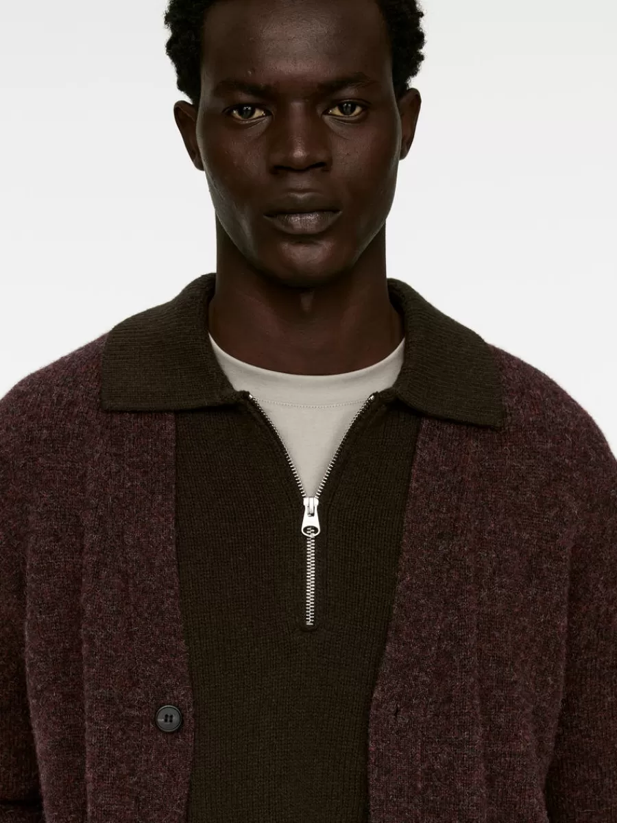 Maille-ARKET Cardigan en laine col en V Bordeaux