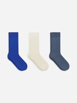 Chaussettes-ARKET Chaussettes côtelées en coton Supima, 3 paires Bleu