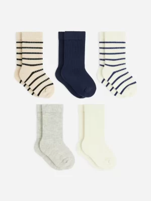 Chaussettes Et Collants | Chaussettes Et Collants-ARKET Chaussettes en maille côtelée, 5 paires Beige/Bleu
