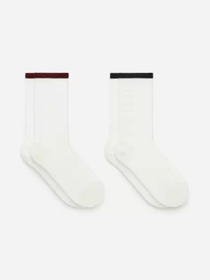 Chaussettes-ARKET Chaussettes en maille côtelée, 2 paires Blanc cassé