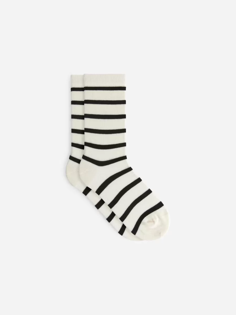 Chaussettes-ARKET Chaussettes rayées en coton Blanc cassé/Noir
