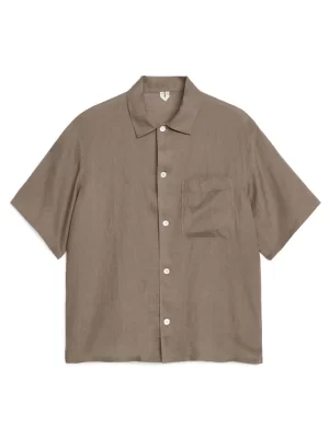 Tenues Décontractées | Chemises-ARKET Chemise à col cubain en lin Taupe foncé