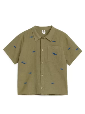 Hauts | Chemises-ARKET Chemise brodée en lin et coton Vert kaki