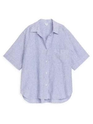 Maillots De Bain | Tenues Décontractées-ARKET Chemise en lin à col cubain Bleu/Blanc