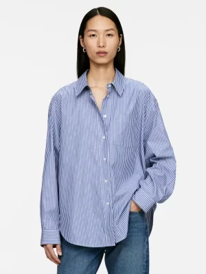 Chemises Et Chemisiers-ARKET Chemise oversize en popeline Bleu/Blanc