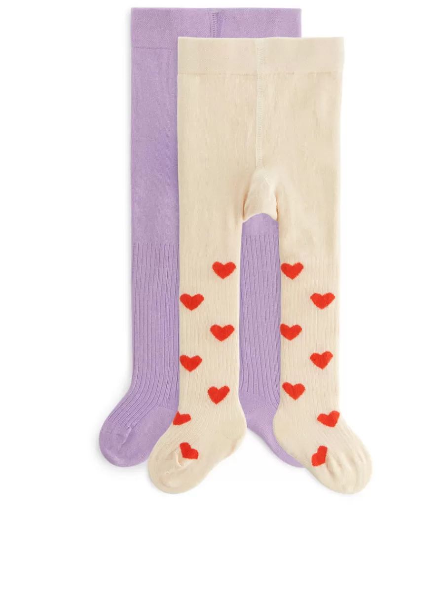 Chaussettes Et Collants | Chaussettes Et Collants-ARKET Collants en coton, lot de 2 Lilas/Écru