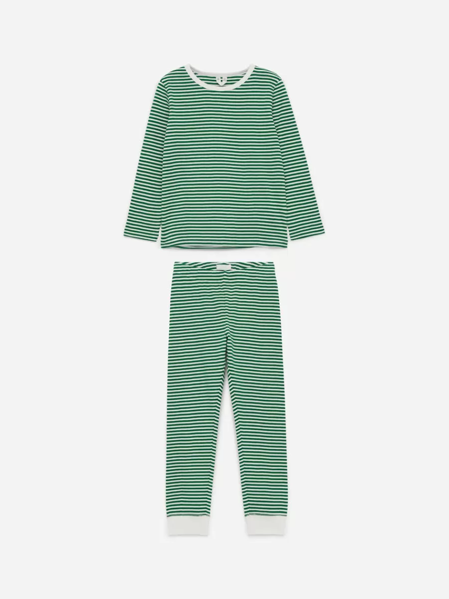 Pyjamas-ARKET Ensemble pyjama en jersey Vert/Blanc cassé
