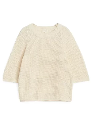 Mailles Et Cardigans-ARKET Haut à manches courtes en maille côtelée Blanc cassé