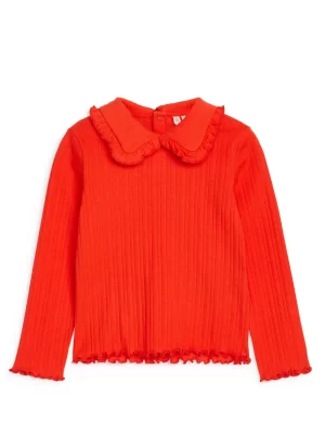 Hauts | Hauts-ARKET Haut en maille pointelle à col volanté Rouge vif