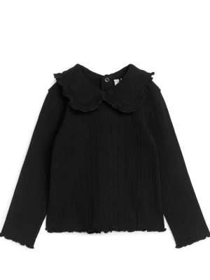 Hauts | Hauts-ARKET Haut en maille pointelle à col volanté Noir