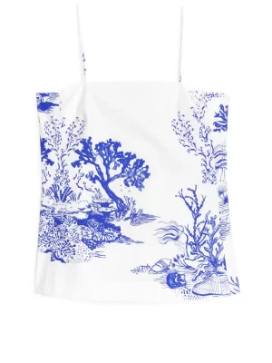 Hauts Sans Manches | Chemises Et Chemisiers-ARKET Haut imprimé à bretelles Blanc/Bleu