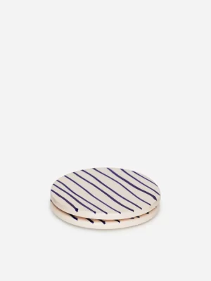 Accessoires De Table-ARKET Lot de 2 sous-verres en grès Écru/Rayures bleues