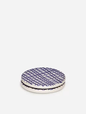 Accessoires De Table-ARKET Lot de 2 sous-verres en grès Écru/Carreaux bleus