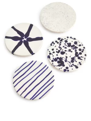 Accessoires De Table-ARKET Lot de 4 sous-verres en grès Blanc cassé/Bleu