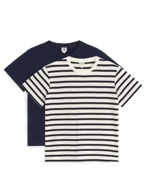 Hauts | Hauts-ARKET Lot de 2 t-shirts col rond Rayures bleu foncé/Bleu marine