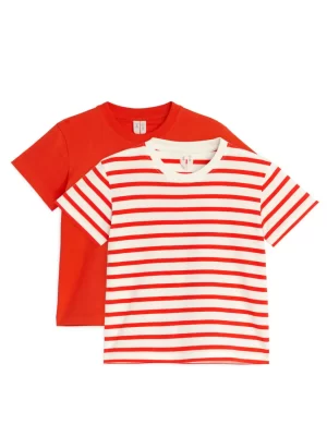 Hauts | Hauts-ARKET Lot de 2 t-shirts col rond Rouge/Écru