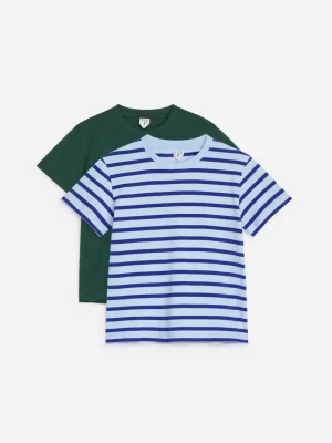 Hauts | Hauts-ARKET Lot de 2 t-shirts col rond Vert/Bleu à rayures
