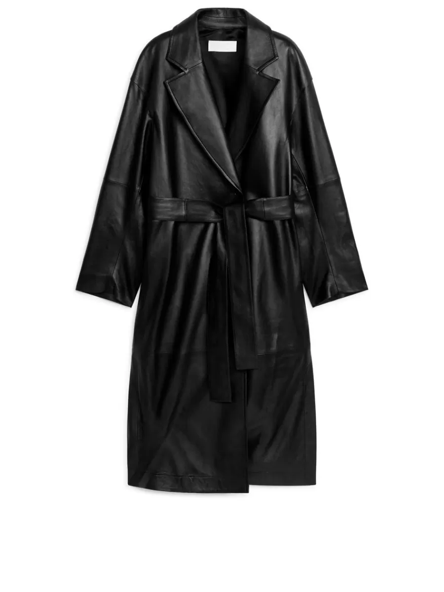 Manteaux Et Vestes-ARKET Manteau en cuir ceinturé Noir