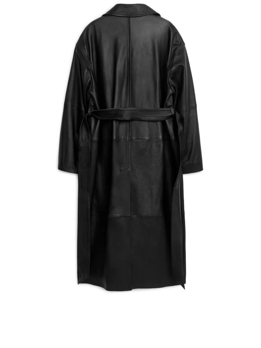 Manteaux Et Vestes-ARKET Manteau en cuir ceinturé Noir