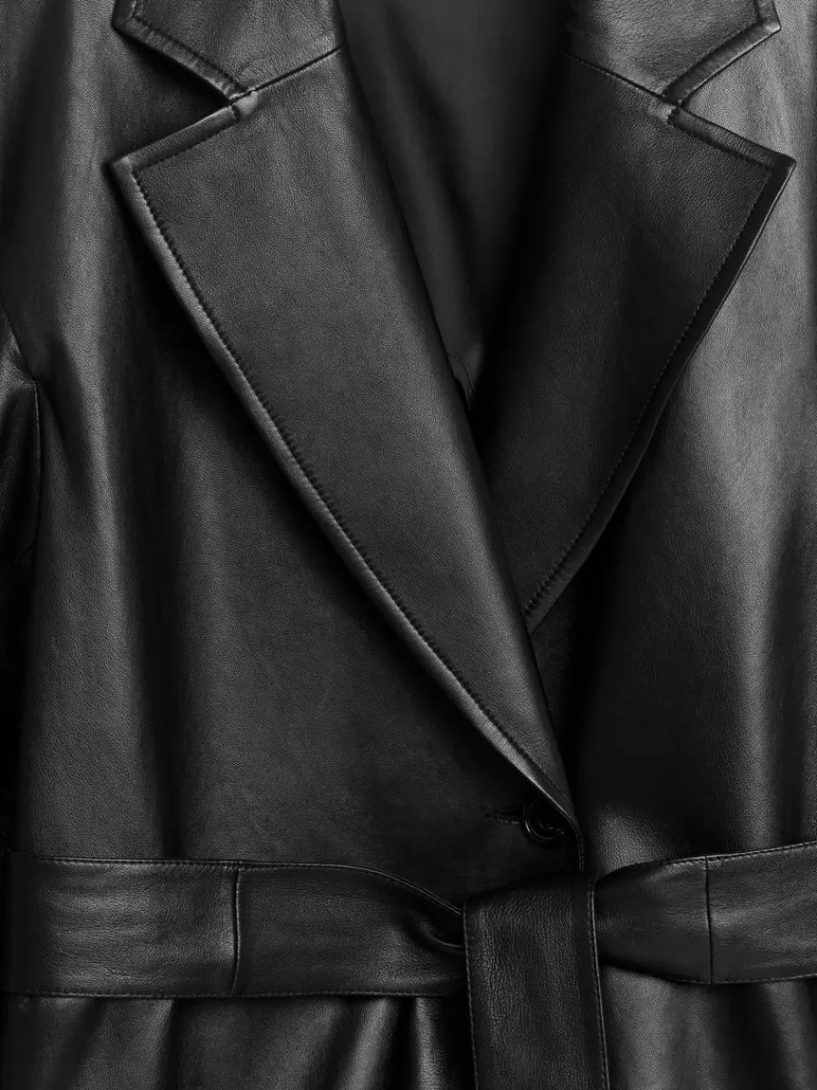 Manteaux Et Vestes-ARKET Manteau en cuir ceinturé Noir