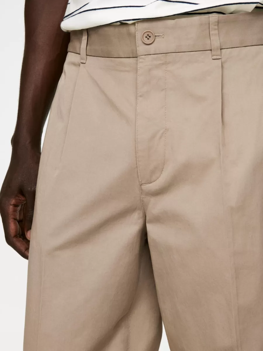 Pantalons-ARKET Pantalon à revers en coton Beige