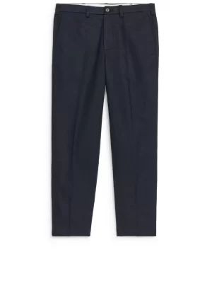 Pantalons-ARKET Pantalon classique 7/8 en coton et lin Bleu foncé