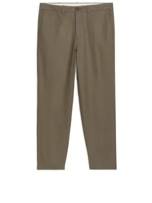 Pantalons-ARKET Pantalon classique 7/8 en coton et lin Vert kaki