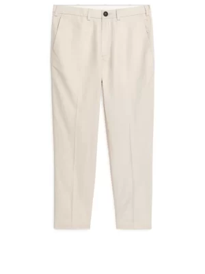 Pantalons-ARKET Pantalon classique 7/8 en coton et lin Blanc cassé