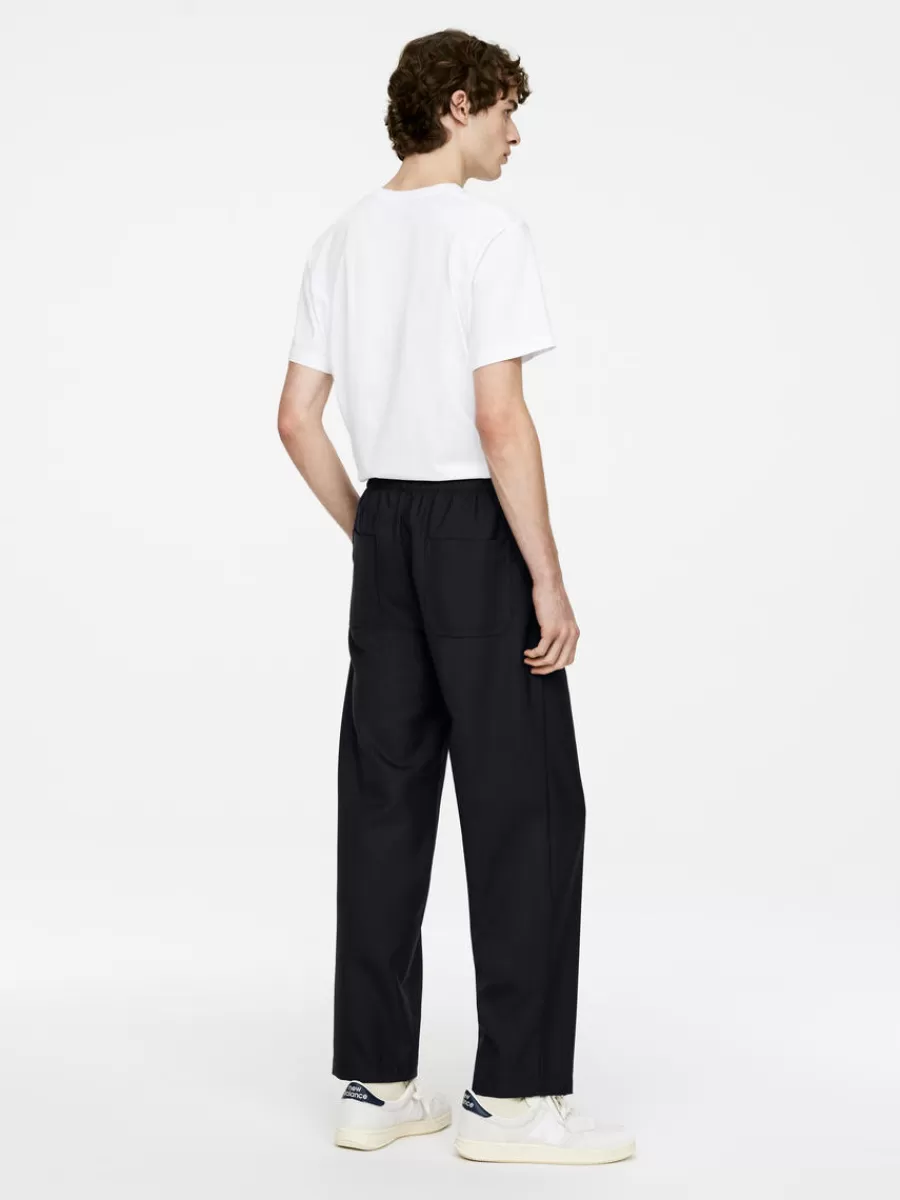 Costumes | Pantalons-ARKET Pantalon en laine nattée avec cordon de serrage Bleu foncé