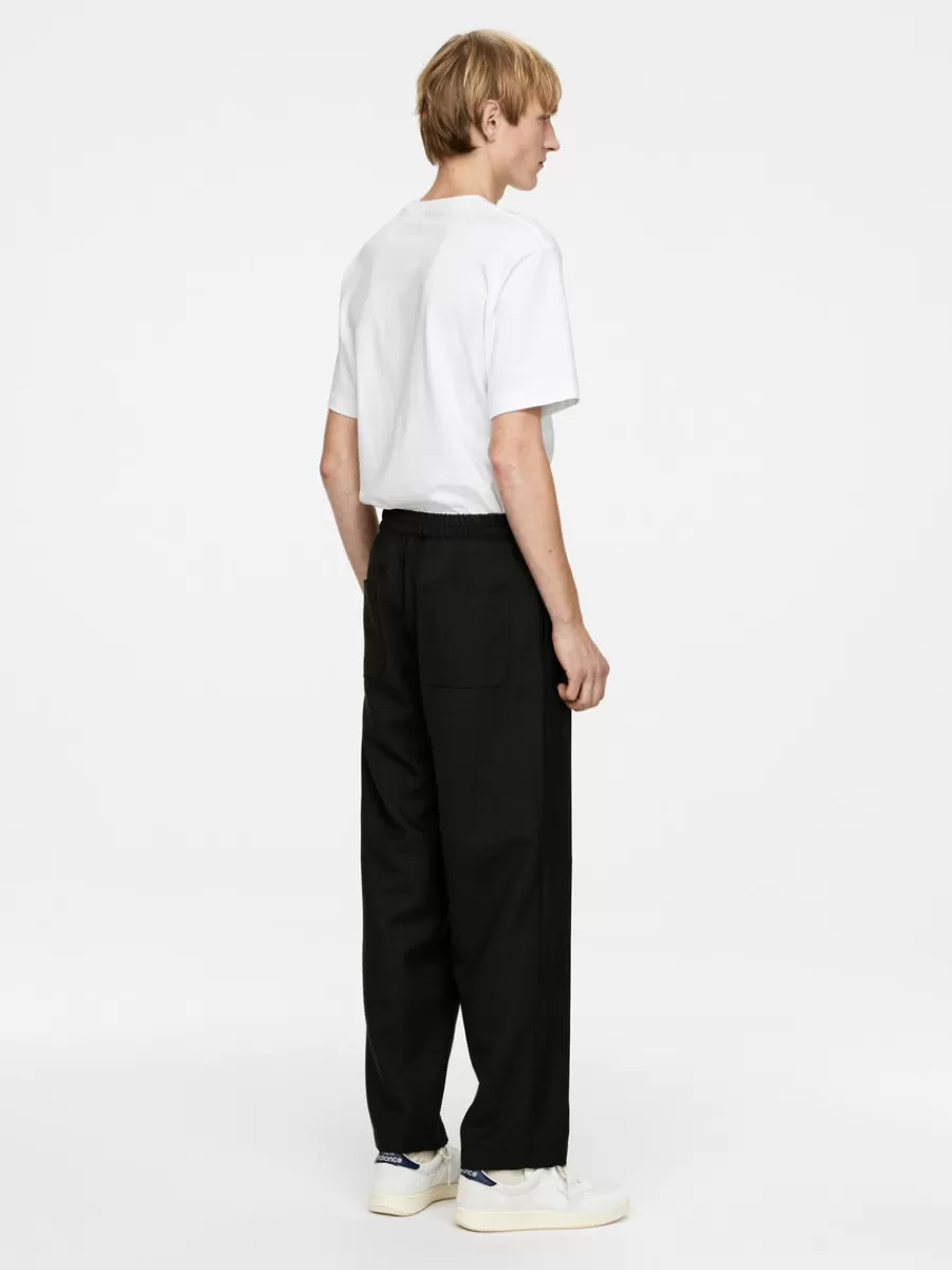 Costumes | Pantalons-ARKET Pantalon en laine nattée avec cordon de serrage Noir