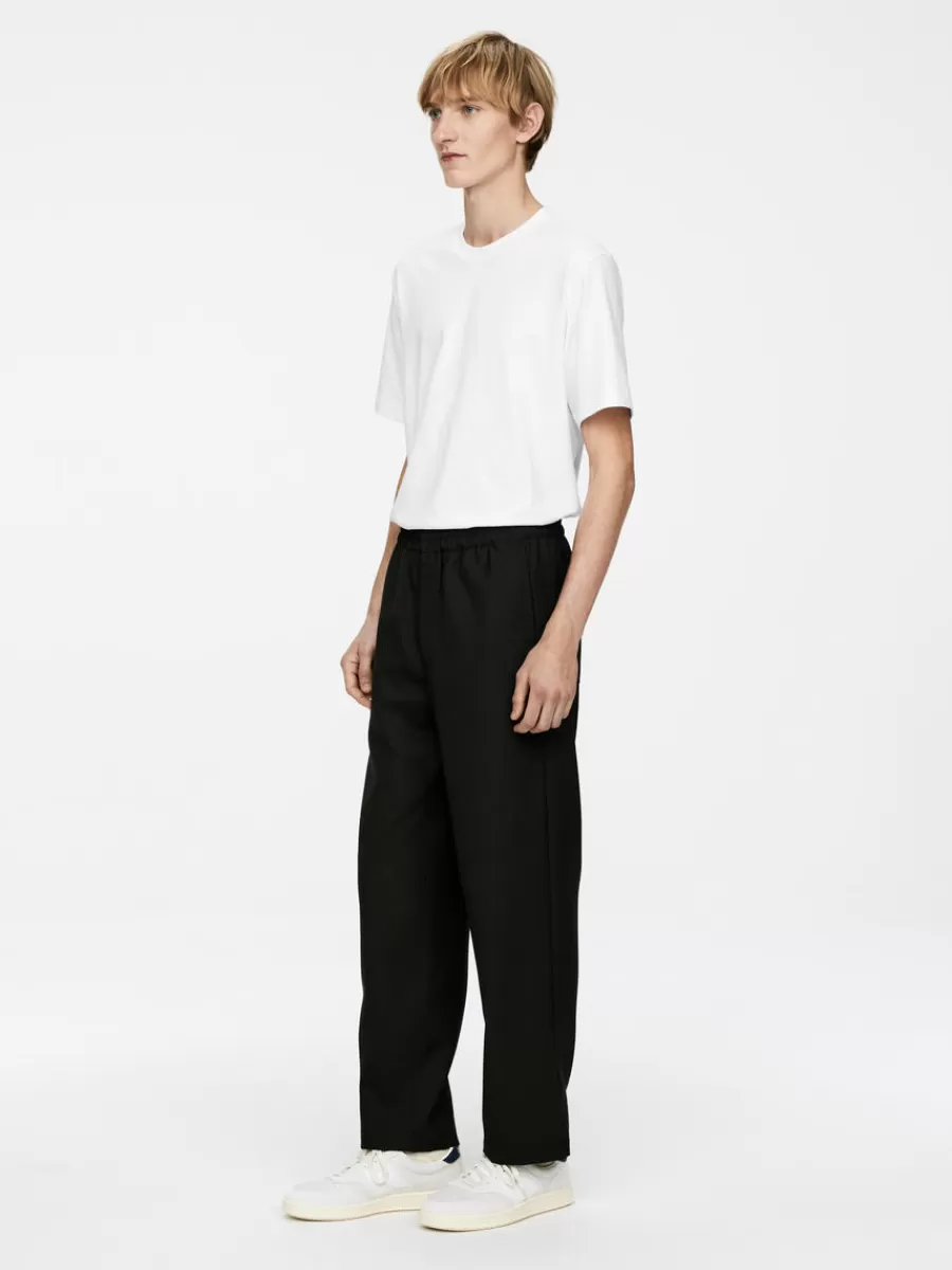 Costumes | Pantalons-ARKET Pantalon en laine nattée avec cordon de serrage Noir