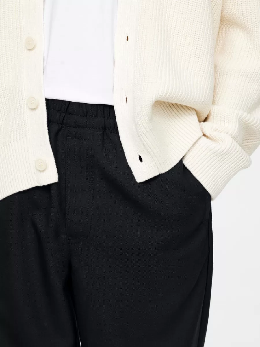 Costumes | Pantalons-ARKET Pantalon en laine nattée avec cordon de serrage Bleu foncé