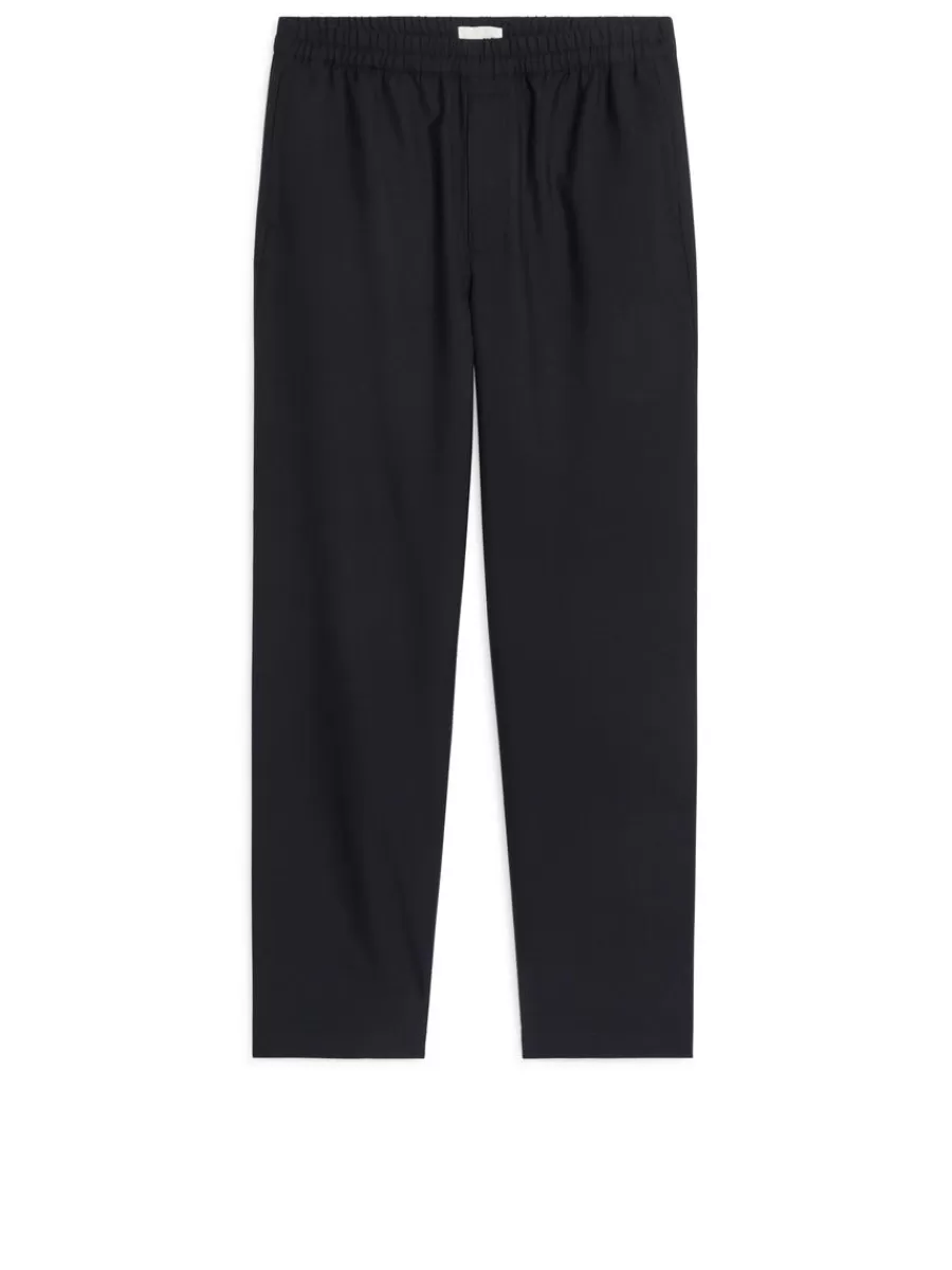 Costumes | Pantalons-ARKET Pantalon en laine nattée avec cordon de serrage Bleu foncé