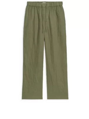 Tenues Décontractées | Pantalons-ARKET Pantalon en lin avec cordon de serrage Vert kaki foncé