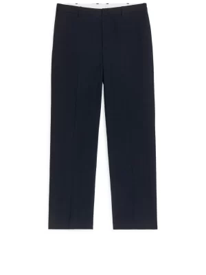 Pantalons-ARKET Pantalon en mélange de lin avec motif seersucker Bleu foncé