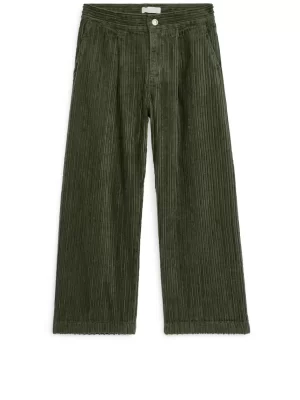 Pantalons | Pantalons-ARKET Pantalon large en velours côtelé Vert kaki