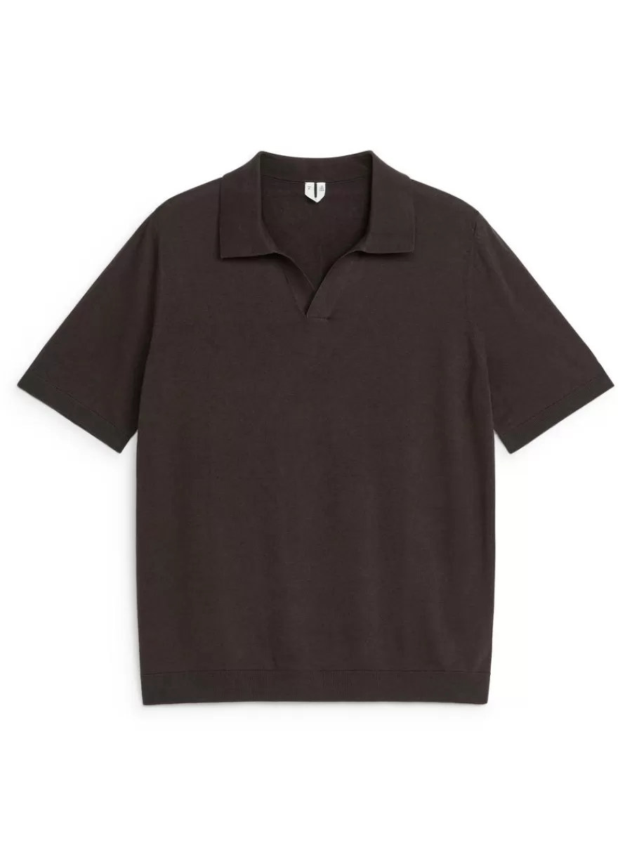 Polos | T-Shirts-ARKET Polo en lin et coton Marron foncé