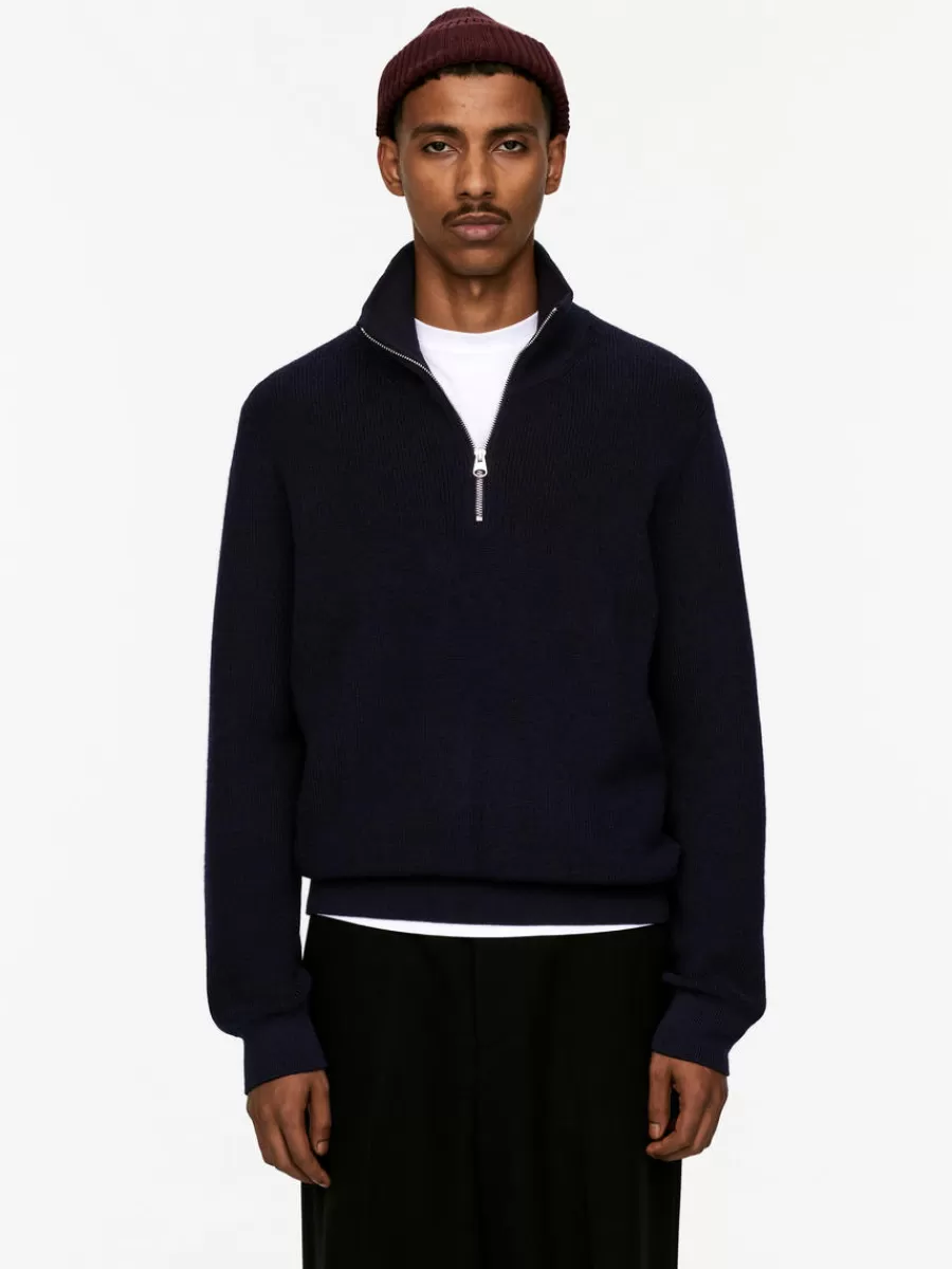 Maille-ARKET Pull demi-zip en laine et coton Bleu foncé
