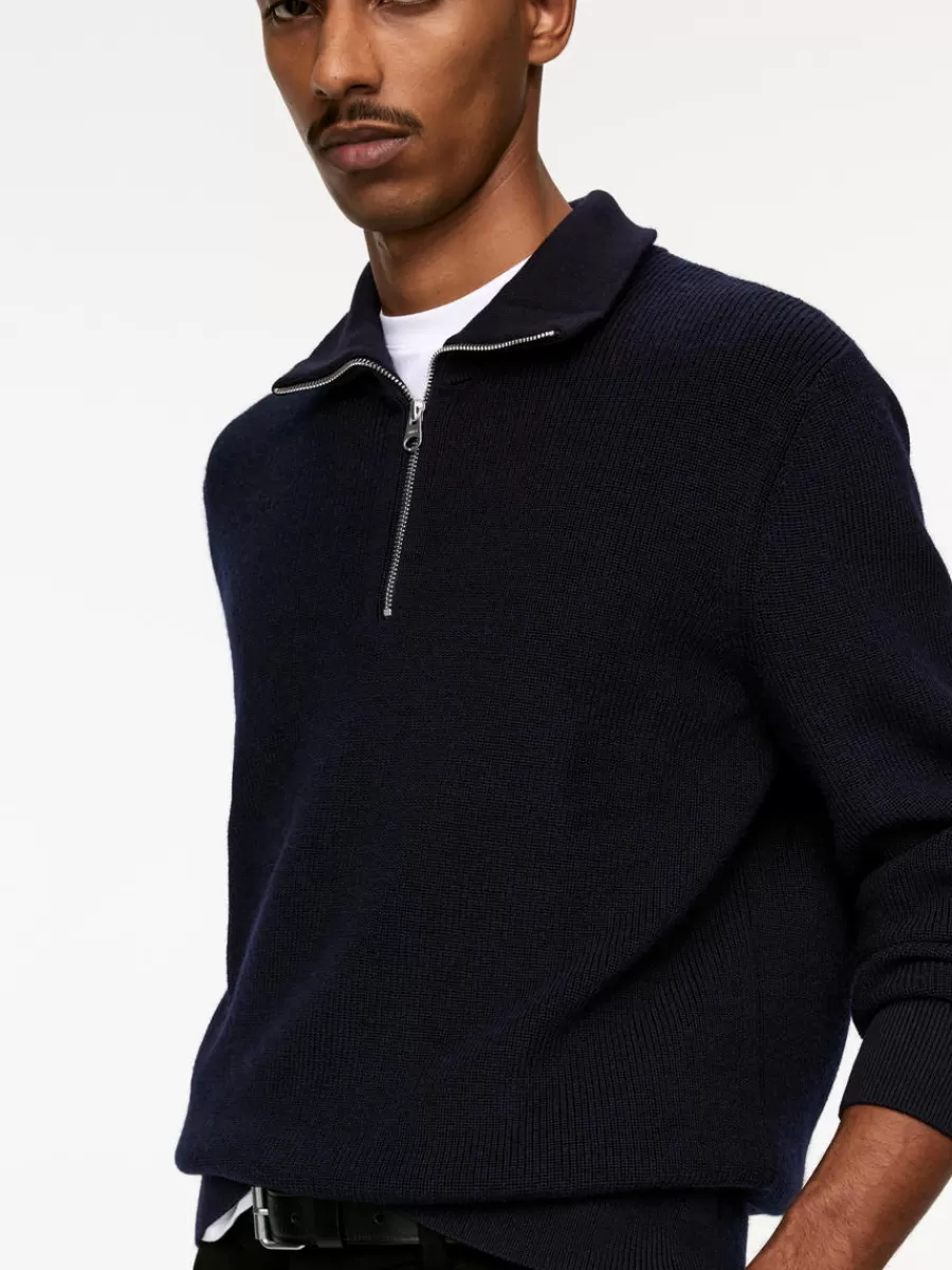 Maille-ARKET Pull demi-zip en laine et coton Bleu foncé