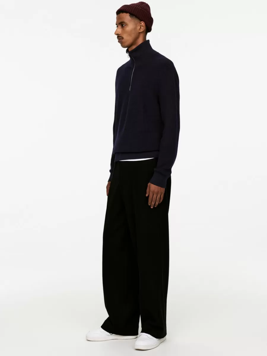 Maille-ARKET Pull demi-zip en laine et coton Bleu foncé