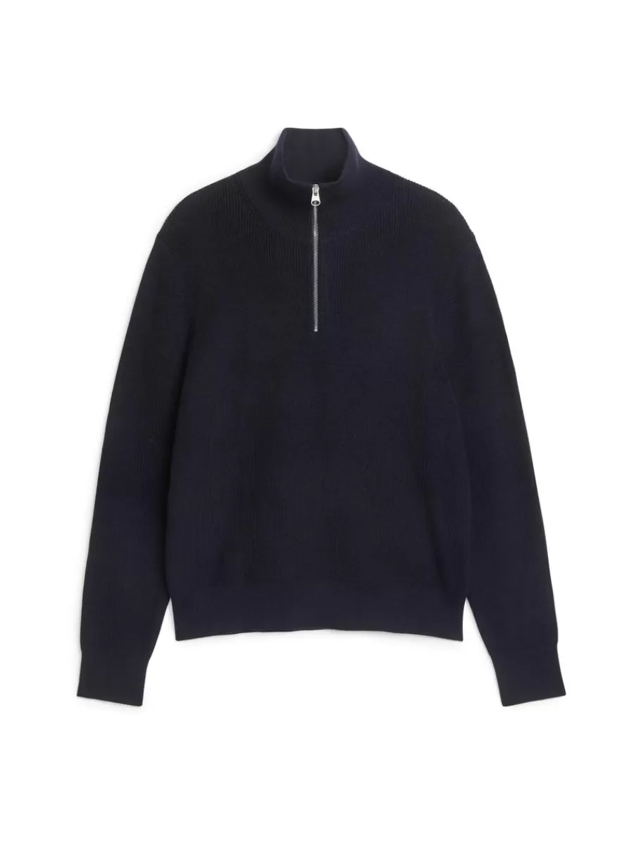 Maille-ARKET Pull demi-zip en laine et coton Bleu foncé