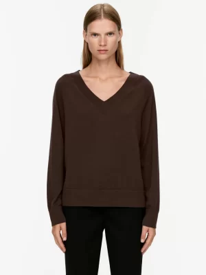 Mailles Et Cardigans-ARKET Pull en laine mérinos avec col en V Marron foncé