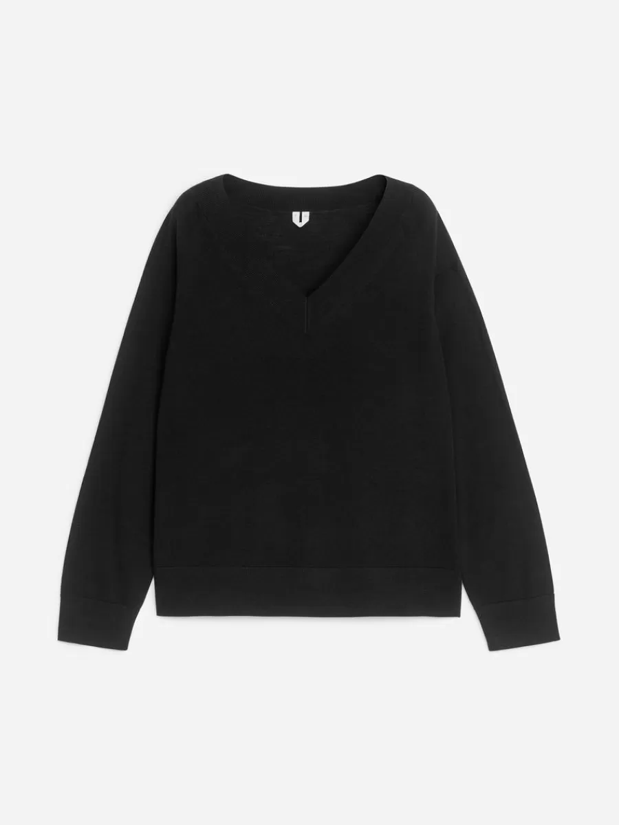 Mailles Et Cardigans-ARKET Pull en laine mérinos avec col en V Noir