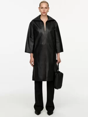 Robes-ARKET Robe en cuir à col ouvert Noir