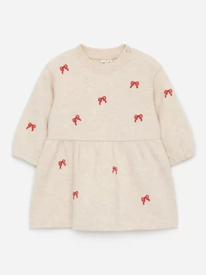 Robes-ARKET Robe en jersey brodée Beige/Nœuds rouges