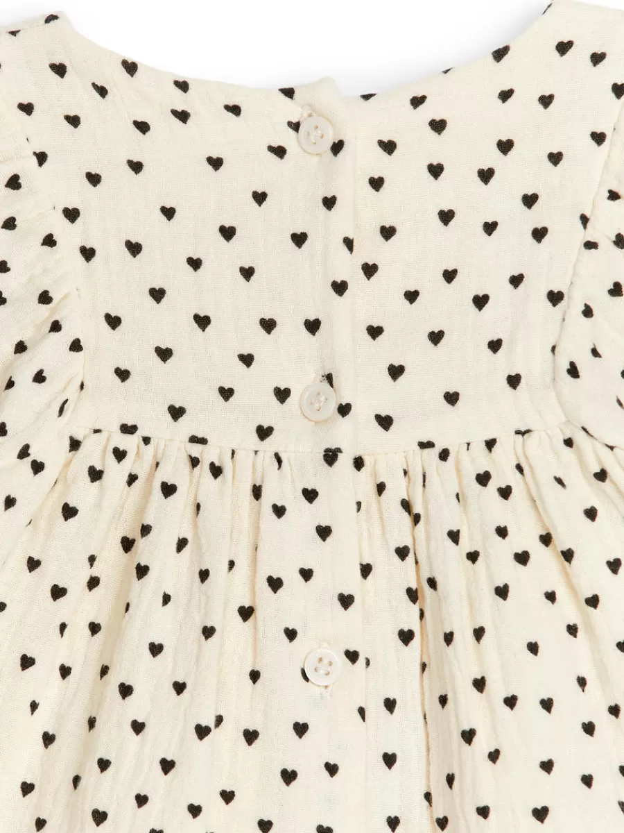 Robes-ARKET Robe en mousseline de coton Écru/Cœurs noirs