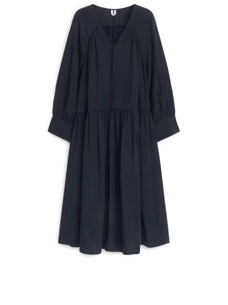 Robes-ARKET Robe longue en lyocell et lin Bleu foncé