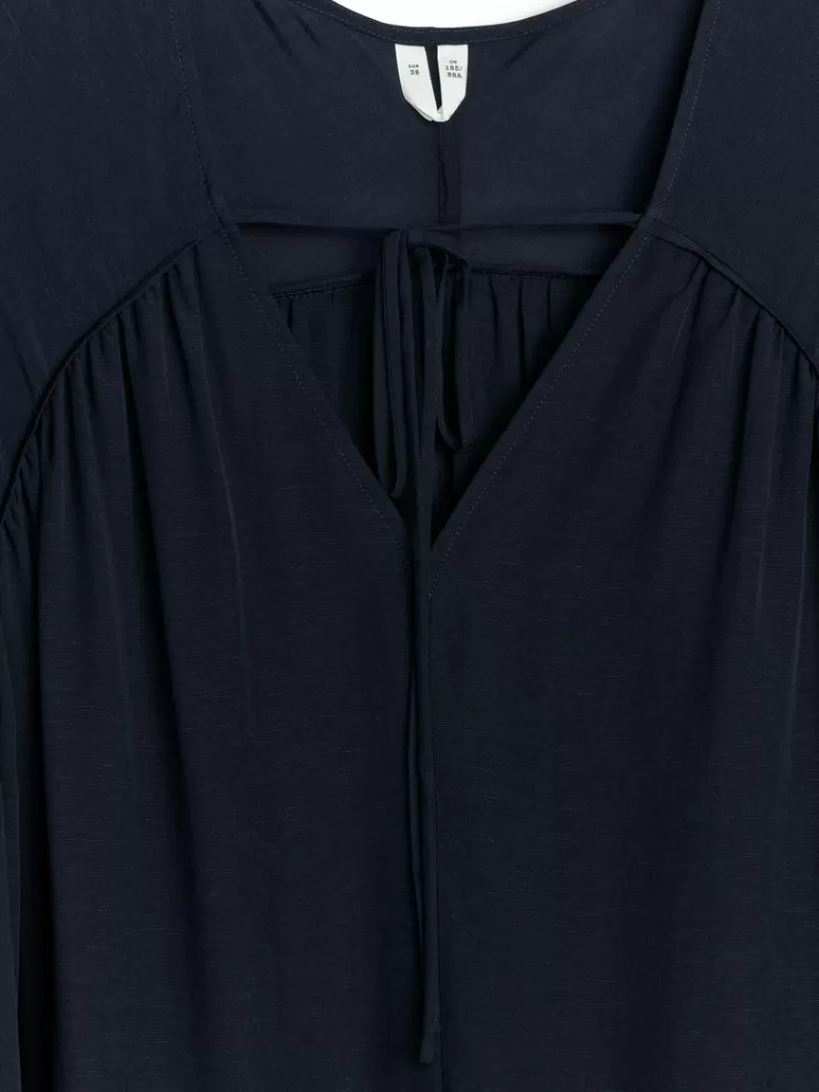 Robes-ARKET Robe longue en lyocell et lin Bleu foncé