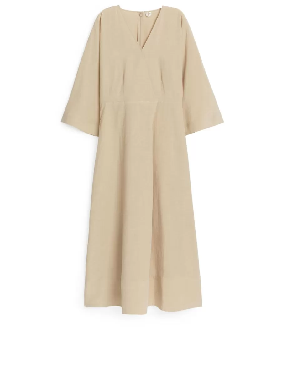 Robes-ARKET Robe portefeuille en lyocell et lin Beige
